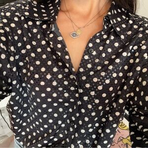 Vintage Polka Dot Sequin Button-Down Blouse L